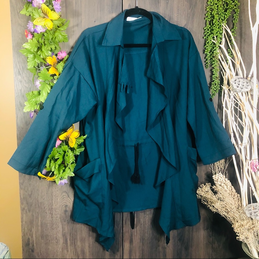 .🌼3/$30🌼Cocoa Danny Long Sleeve Ruffle Tie Close Lightweight Jacket Size XL